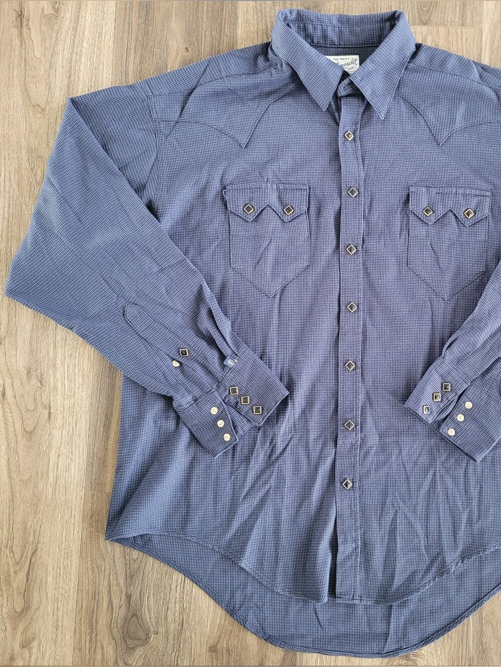 Made In U.S.A Western Stampede Blue Long-Sleeve Diamond Snap Button-Up Shirt